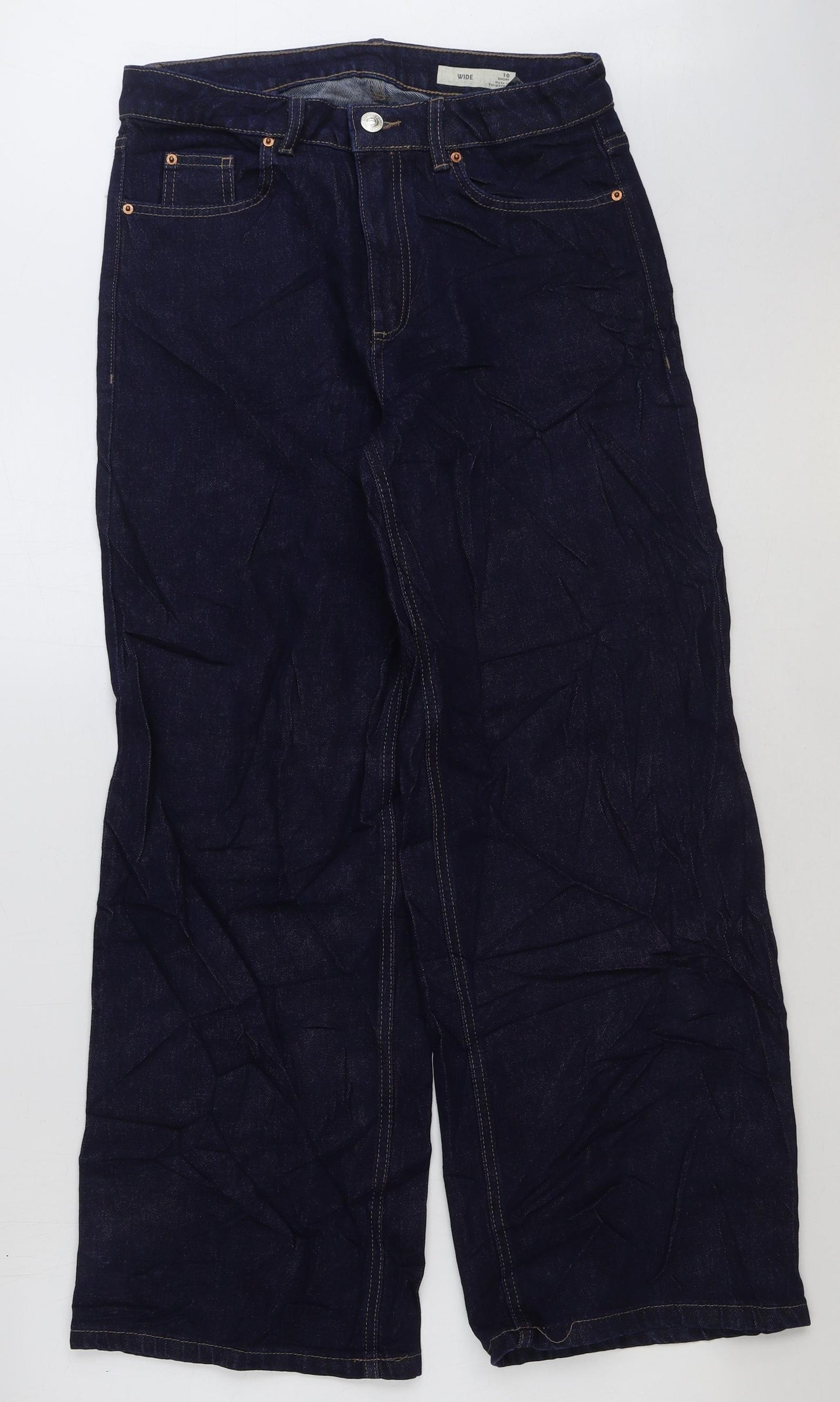 Marks and Spencer Womens Blue Elastane Wide-Leg Jeans Size 10 L30 in Regular Button