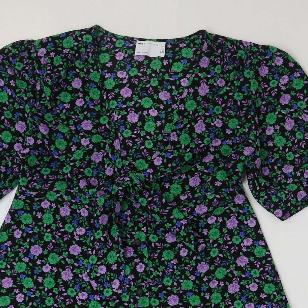 ASOS Womens Multicoloured Floral Polyester A-Line Size 14 V-Neck Button