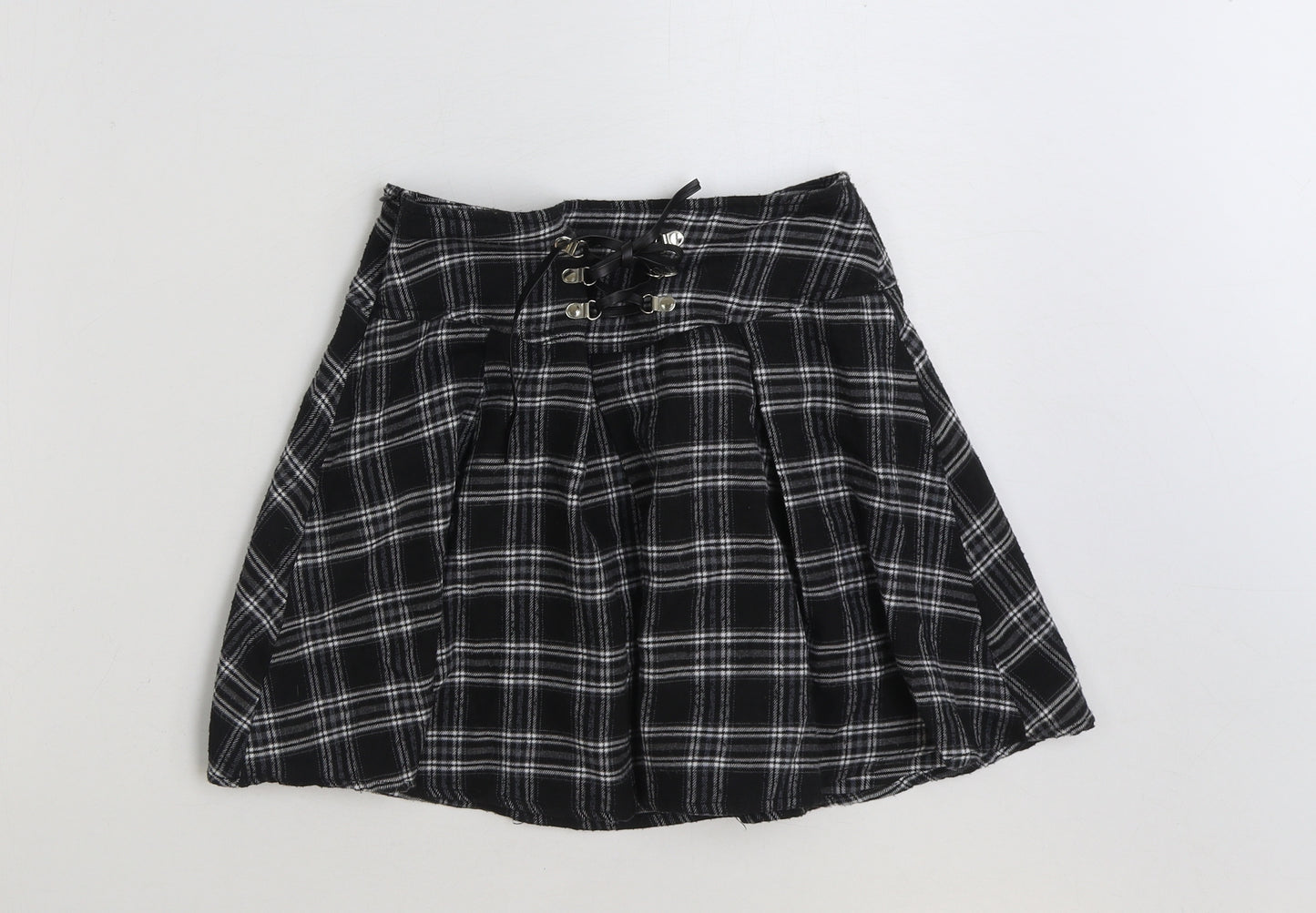 SheIn Womens Black Check Polyester Mini Skirt Size XS Zip