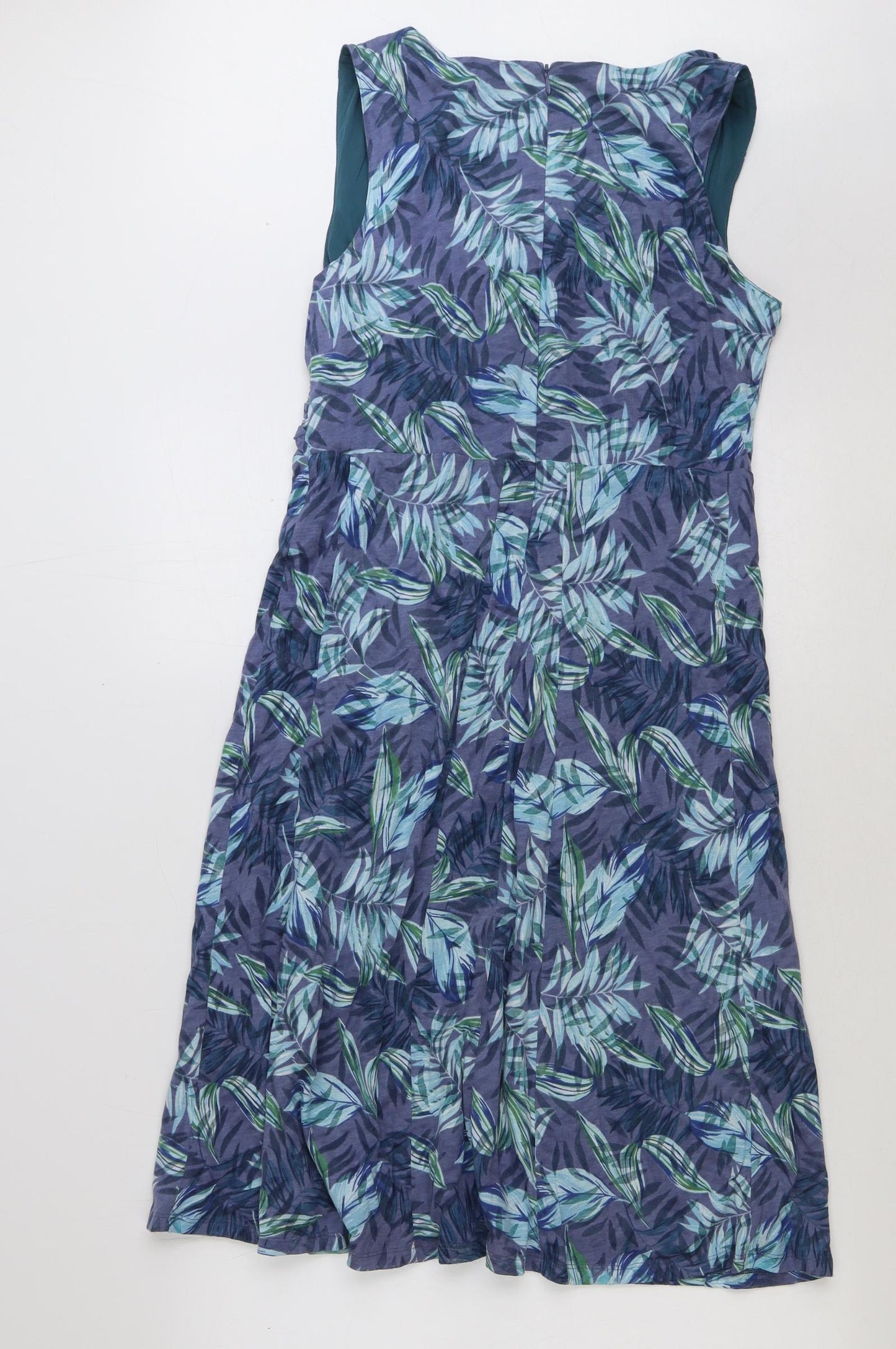 Marks and Spencer Womens Blue Floral Polyester A-Line Size 14 V-Neck Zip