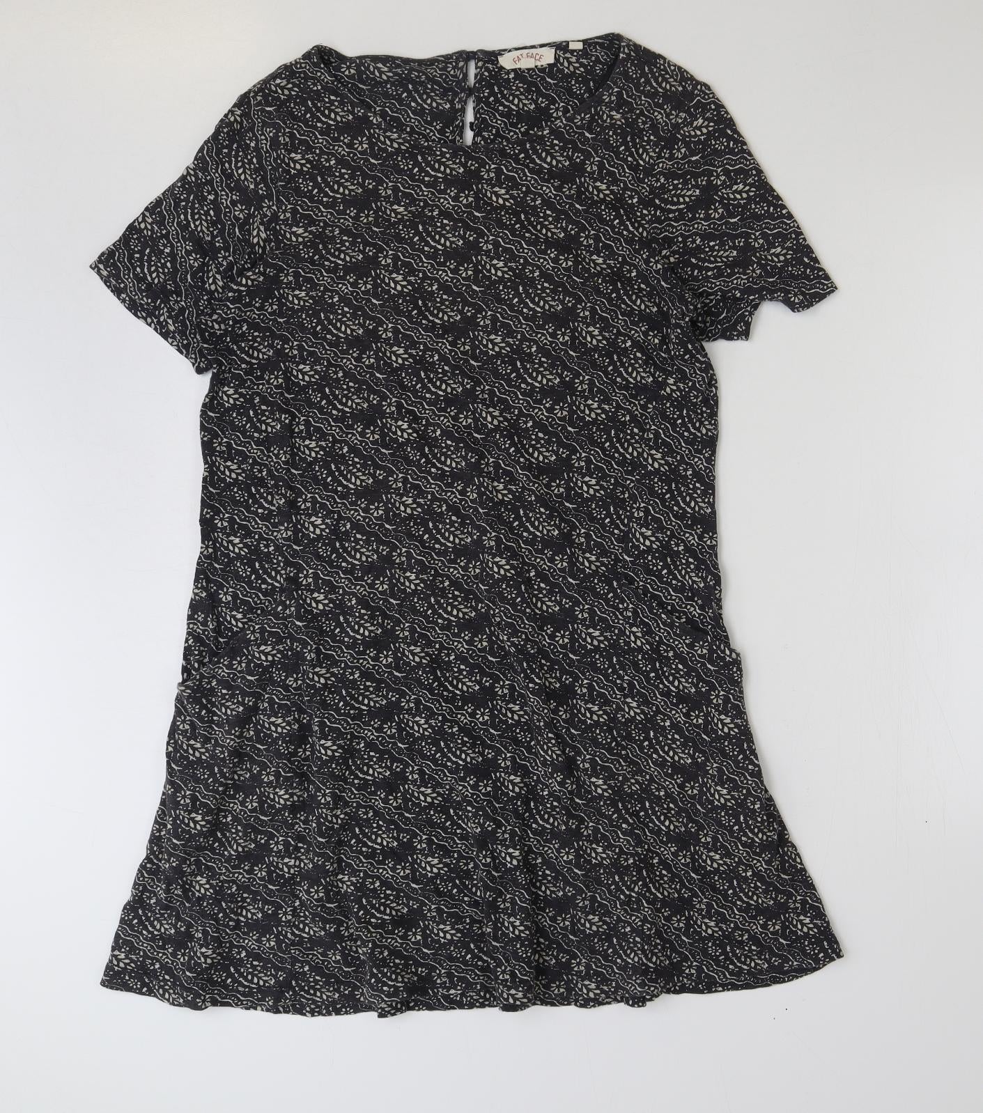 Fat Face Womens Grey Geometric Polyester A-Line Size 12 Round Neck Button