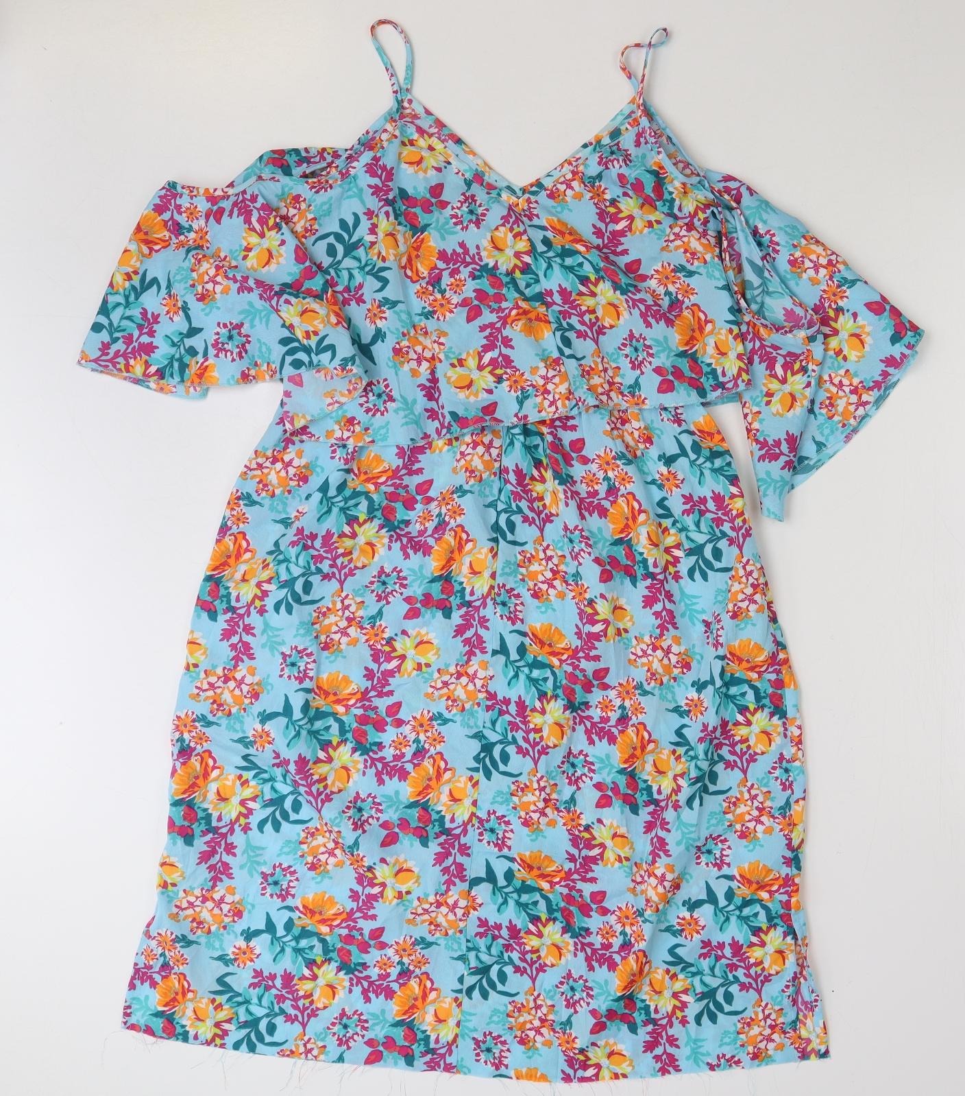 Be You K Womens Multicoloured Floral Polyester A-Line Size 12 V-Neck Pullover