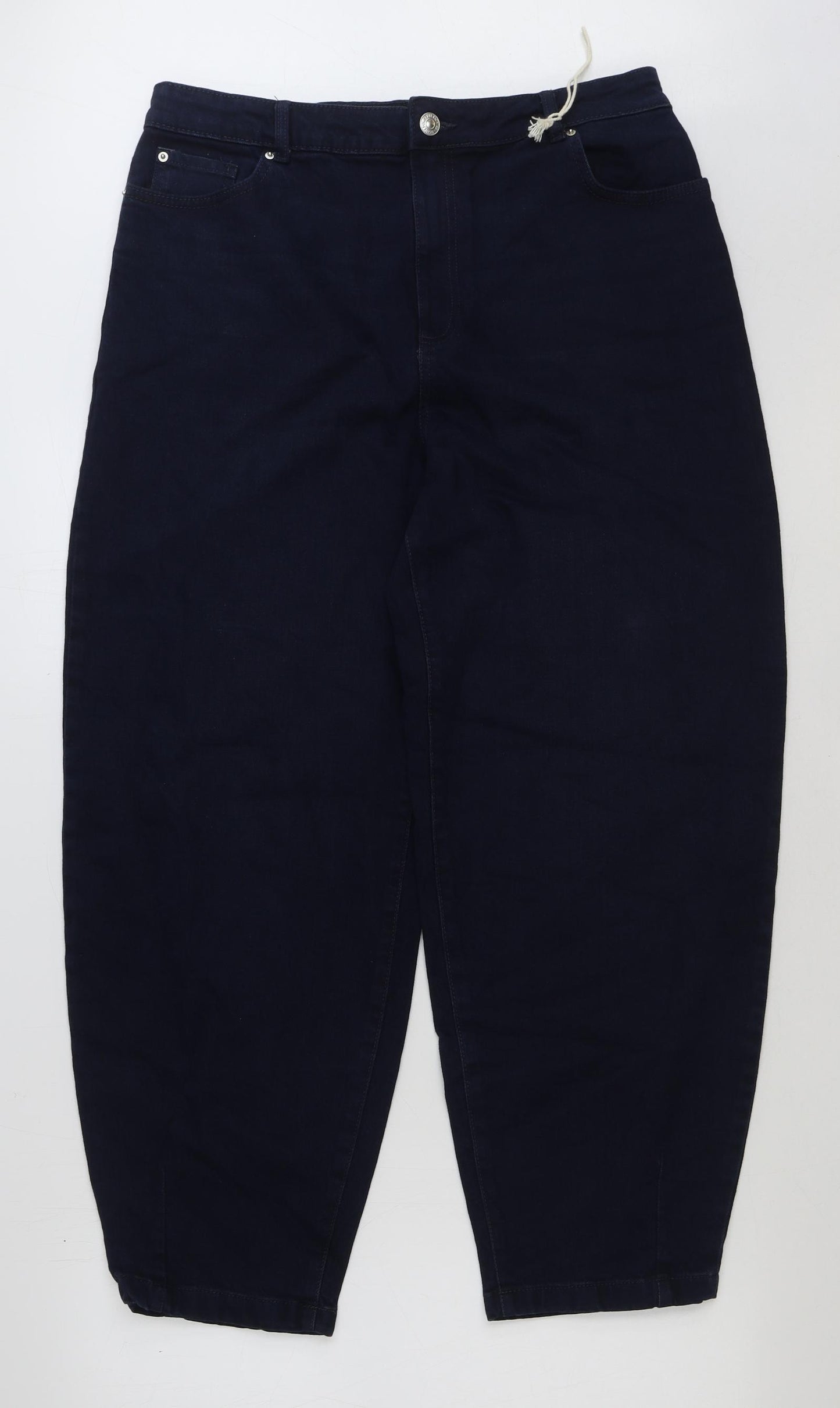 Marks and Spencer Womens Blue Cotton Wide-Leg Jeans Size 16 L28 in Regular Button - Balloon leg