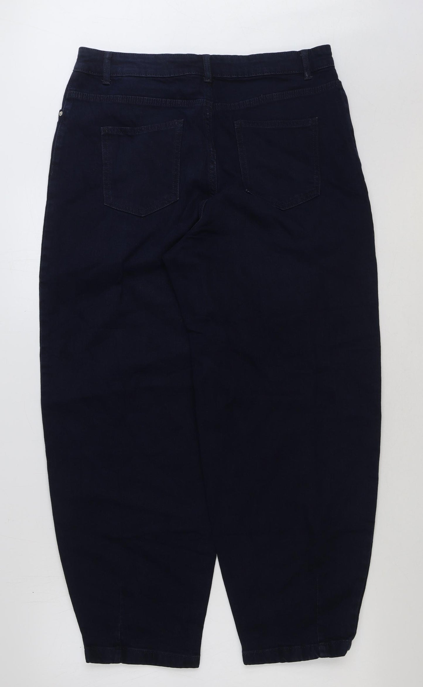 Marks and Spencer Womens Blue Cotton Wide-Leg Jeans Size 16 L28 in Regular Button - Balloon leg