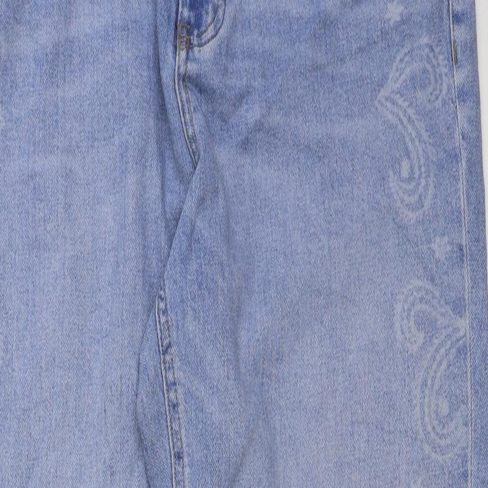 Marks and Spencer Womens Blue Paisley Cotton Mom Jeans Size 10 L28 in Regular Button
