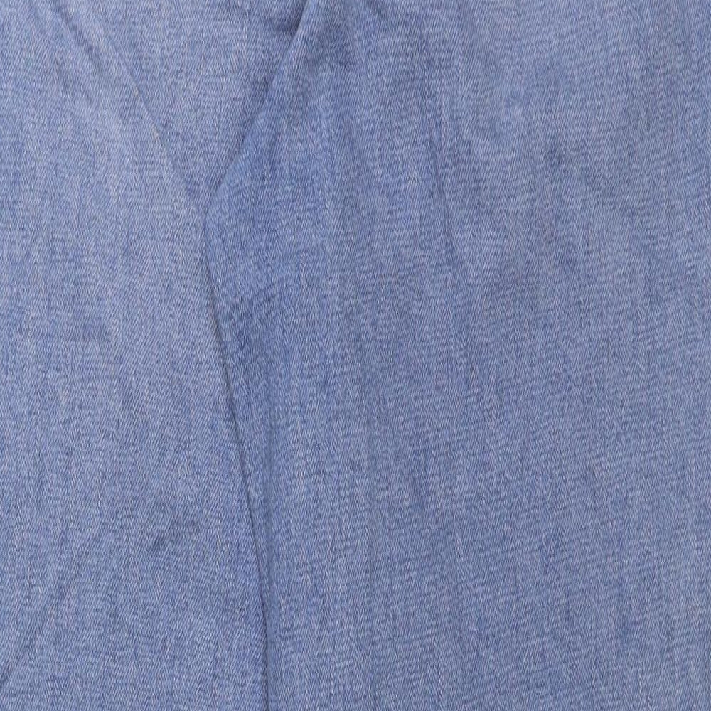 Marks and Spencer Womens Blue Paisley Cotton Mom Jeans Size 10 L28 in Regular Button