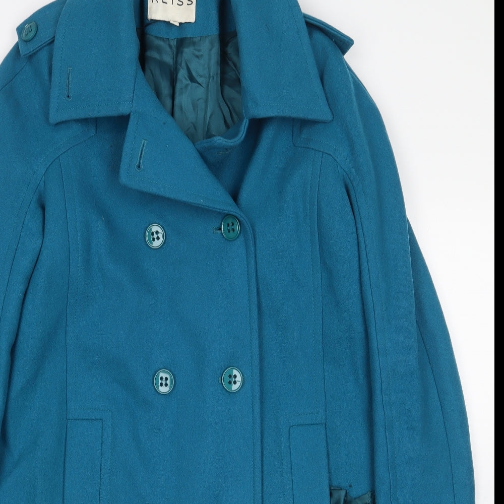 Reiss Womens Blue Pea Coat Coat Size XS Button