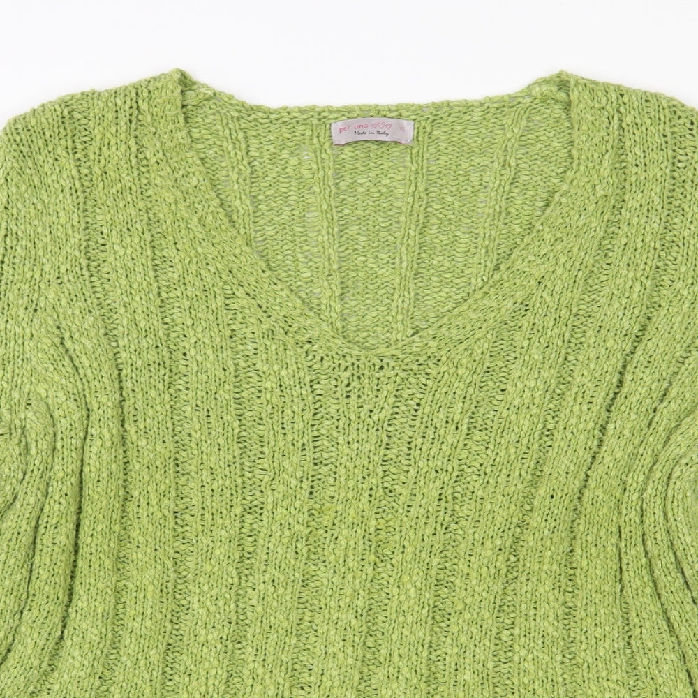 Per Una Womens Green V-Neck Wool Pullover Jumper Size XL