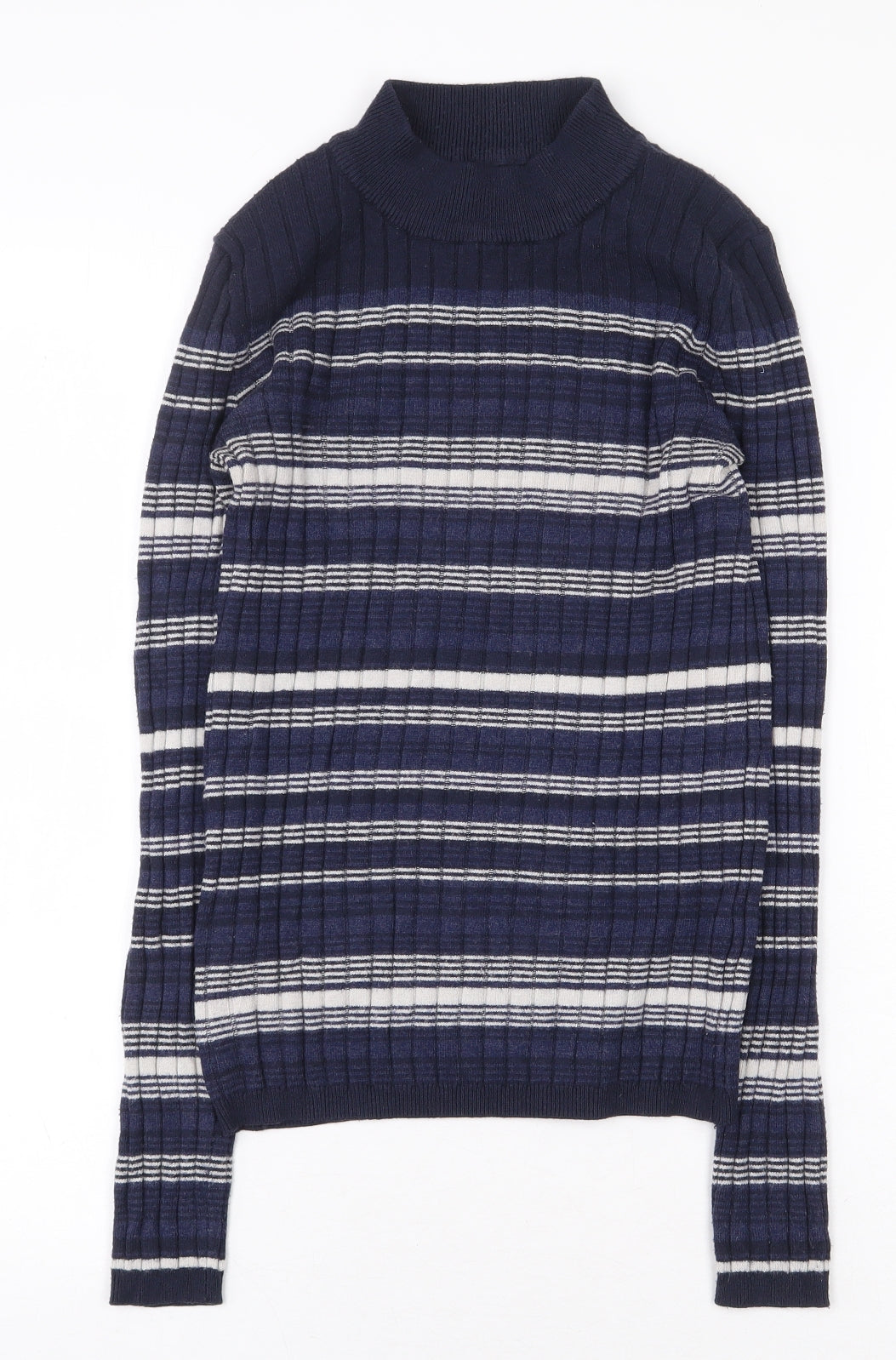 Atmosphere Womens Blue Mock Neck Striped Viscose Pullover Jumper Size 10 - Ribbed