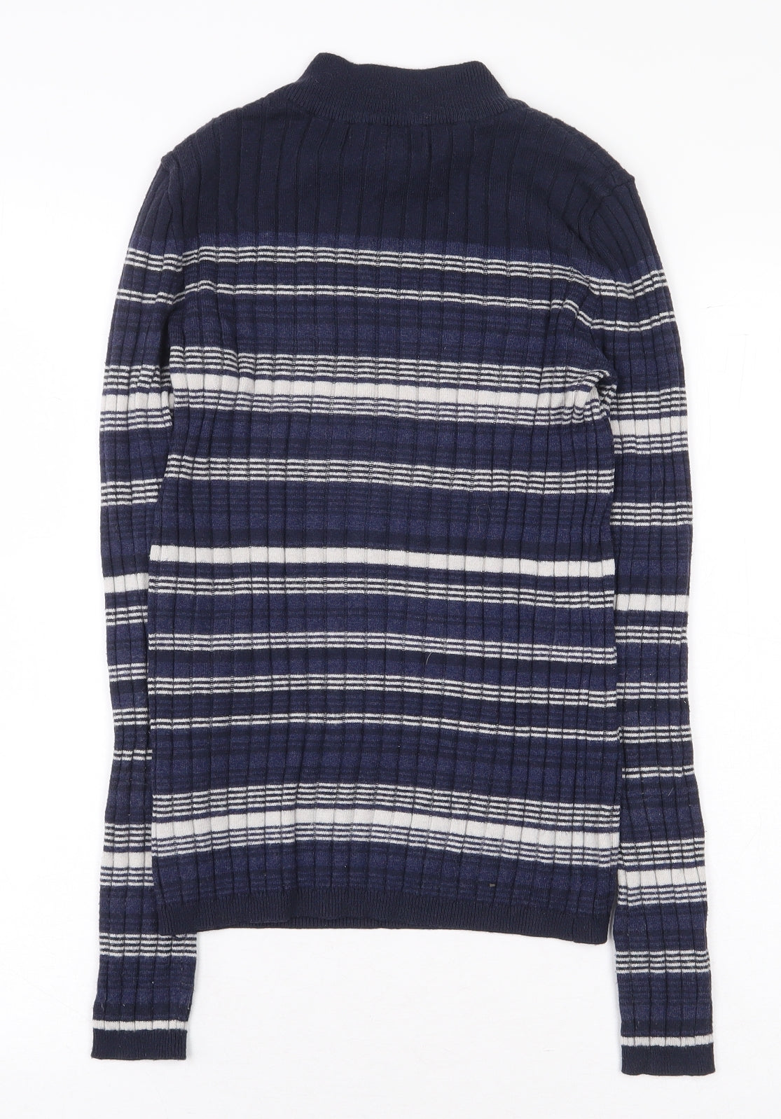 Atmosphere Womens Blue Mock Neck Striped Viscose Pullover Jumper Size 10 - Ribbed