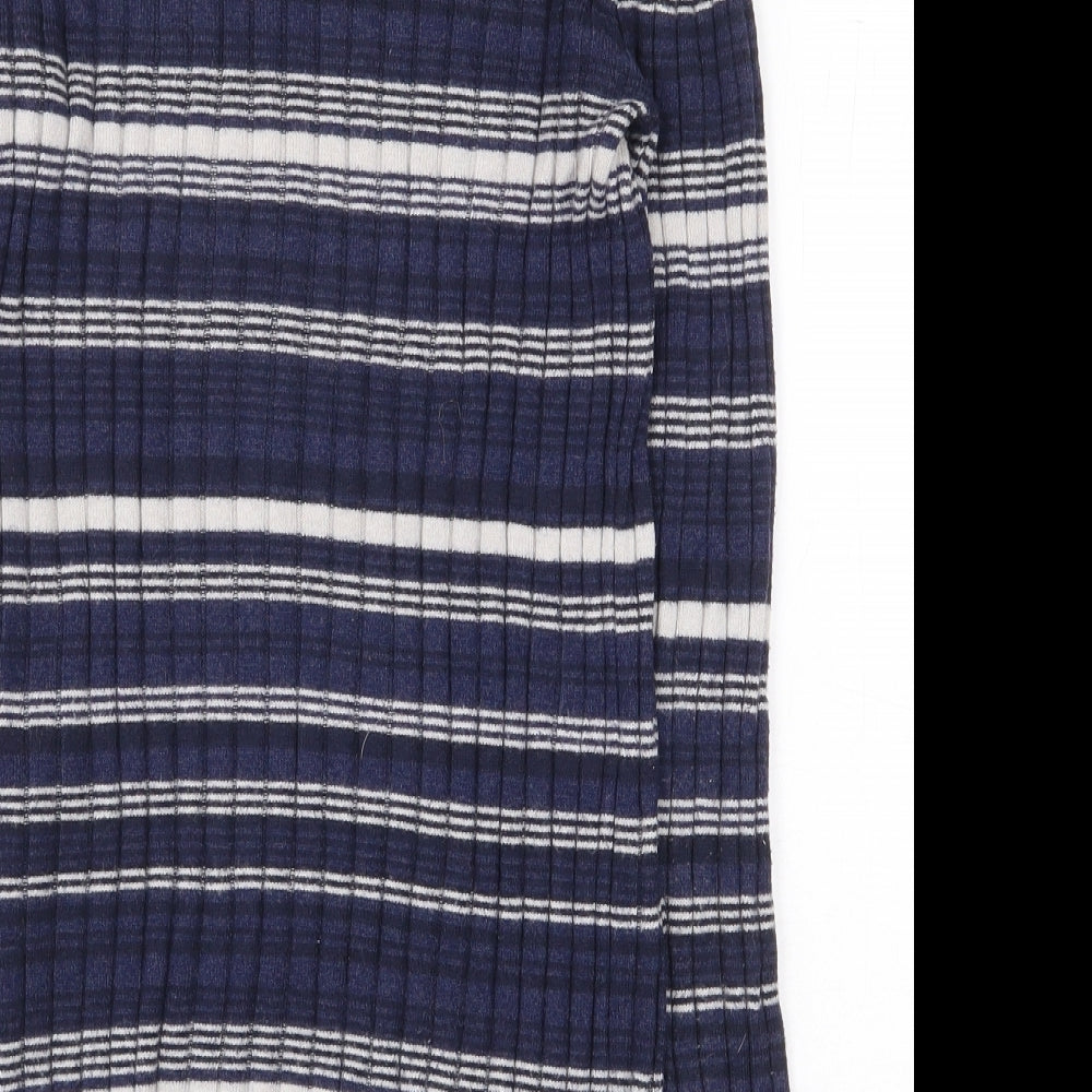 Atmosphere Womens Blue Mock Neck Striped Viscose Pullover Jumper Size 10 - Ribbed