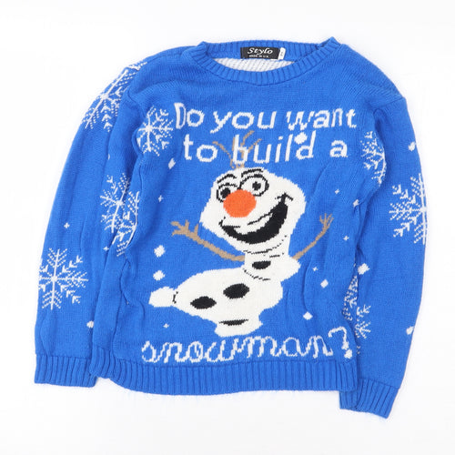 Stylo Boys Blue Round Neck Acrylic Pullover Jumper Size 7-8 Years Pullover - Frozen, Disney