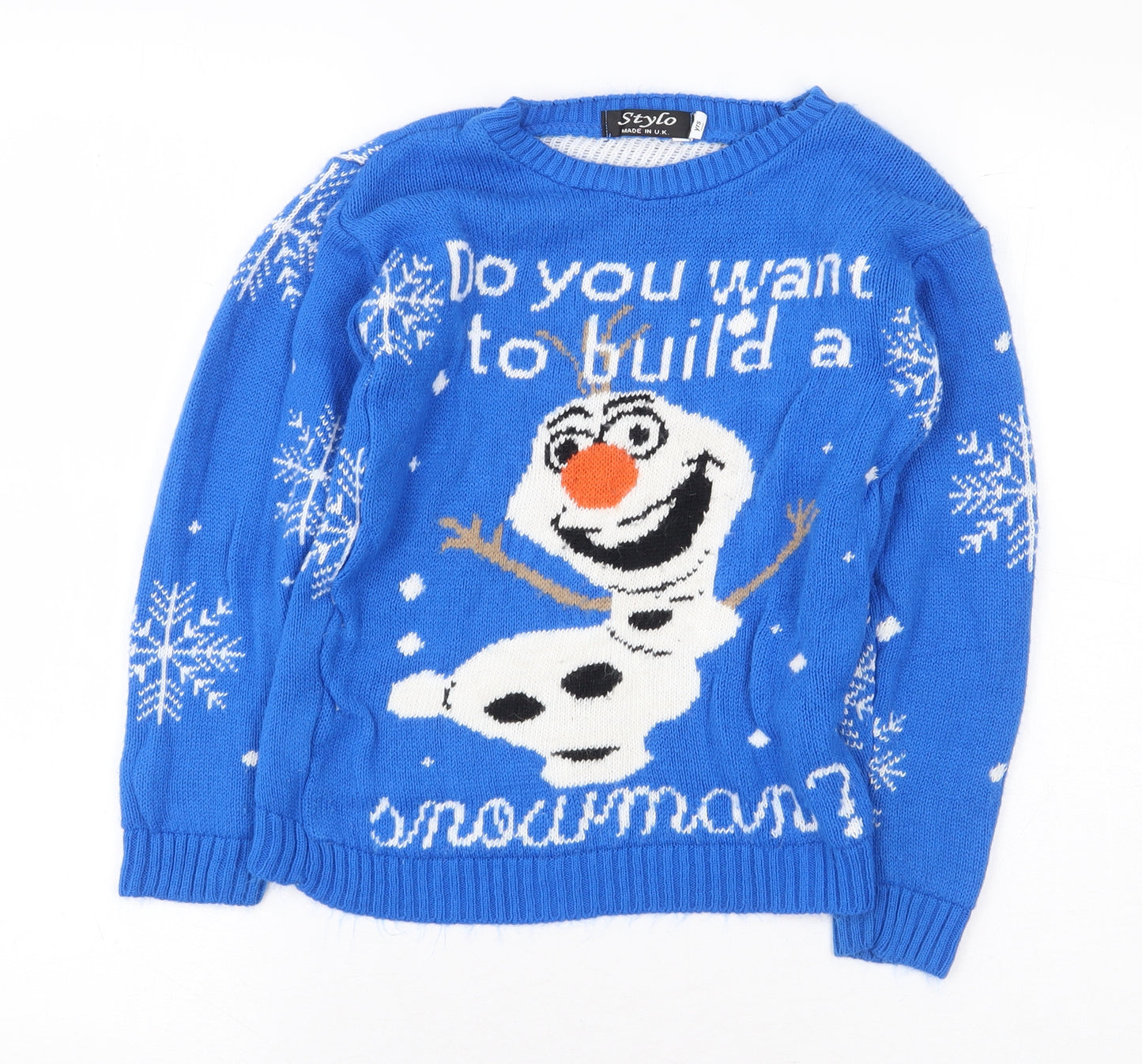 Stylo Boys Blue Round Neck Acrylic Pullover Jumper Size 7-8 Years Pullover - Frozen, Disney