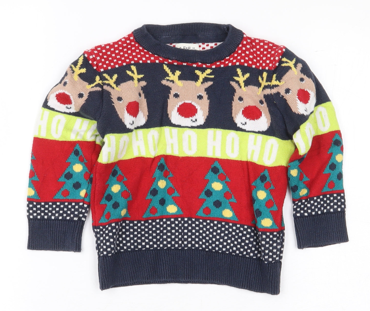 F&F Boys Multicoloured Geometric 100% Cotton Pullover Jumper Size 12-18 Months Pullover - Christmas