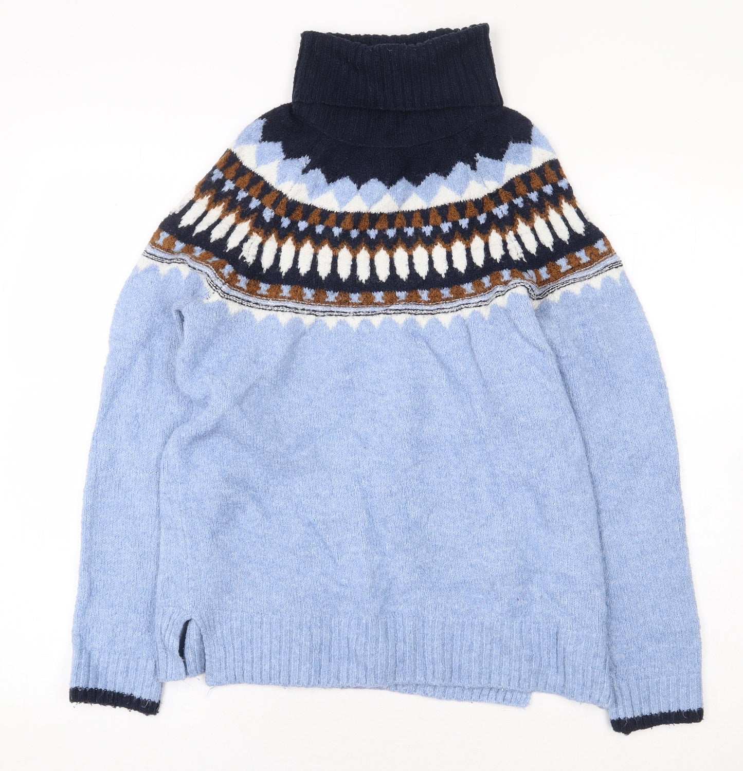 Marks and Spencer Mens Blue Roll Neck Geometric Acrylic Pullover Jumper Size XS