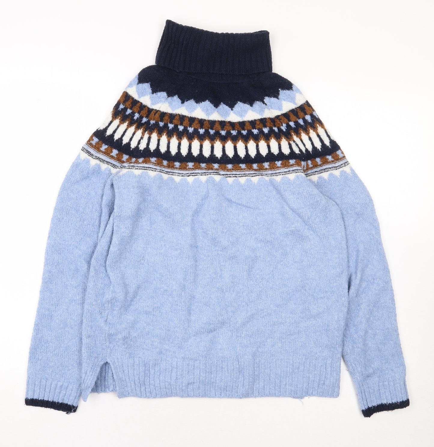 Marks and Spencer Mens Blue Roll Neck Geometric Acrylic Pullover Jumper Size XS