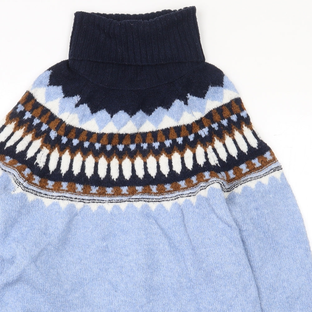 Marks and Spencer Mens Blue Roll Neck Geometric Acrylic Pullover Jumper Size XS