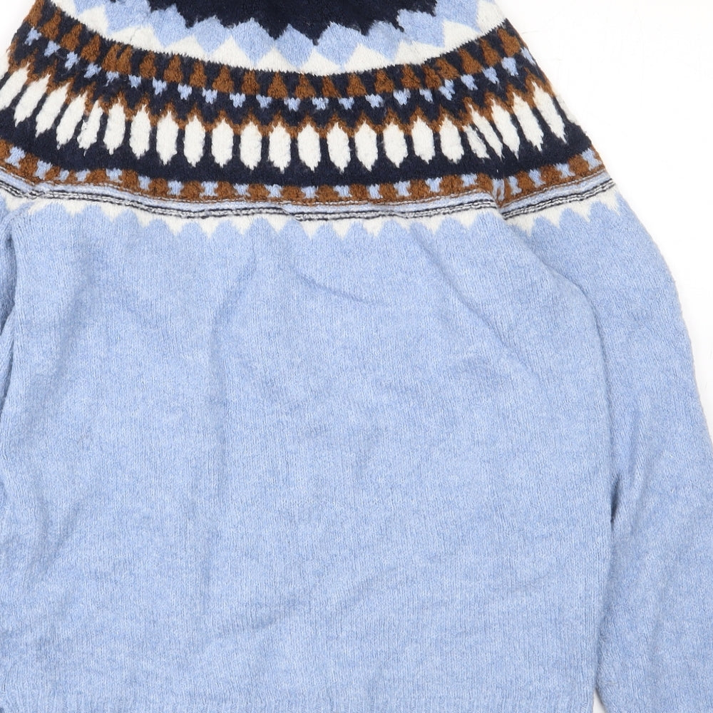 Marks and Spencer Mens Blue Roll Neck Geometric Acrylic Pullover Jumper Size XS