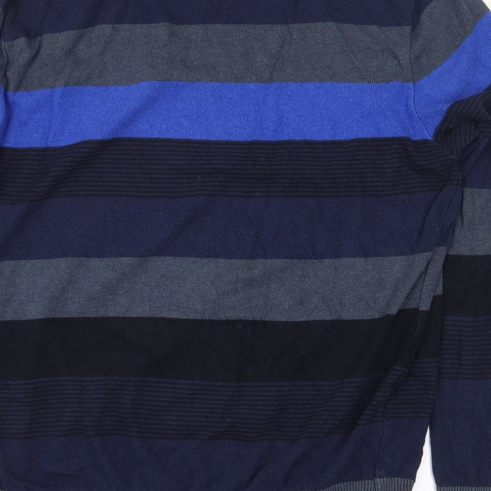Soviet Mens Blue Striped Cotton Pullover Sweatshirt Size L