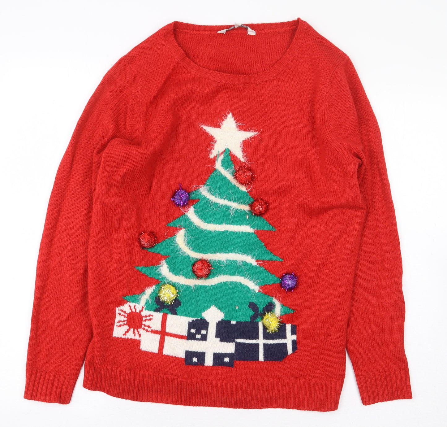 Peacocks Womens Red Round Neck Acrylic Pullover Jumper Size M - Christmas