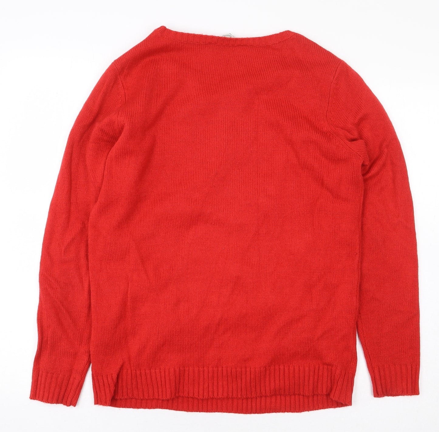 Peacocks Womens Red Round Neck Acrylic Pullover Jumper Size M - Christmas