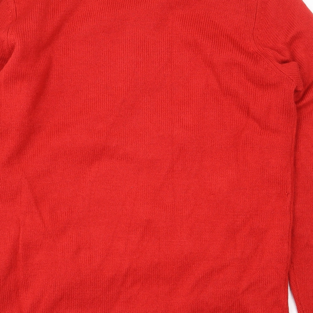 Peacocks Womens Red Round Neck Acrylic Pullover Jumper Size M - Christmas
