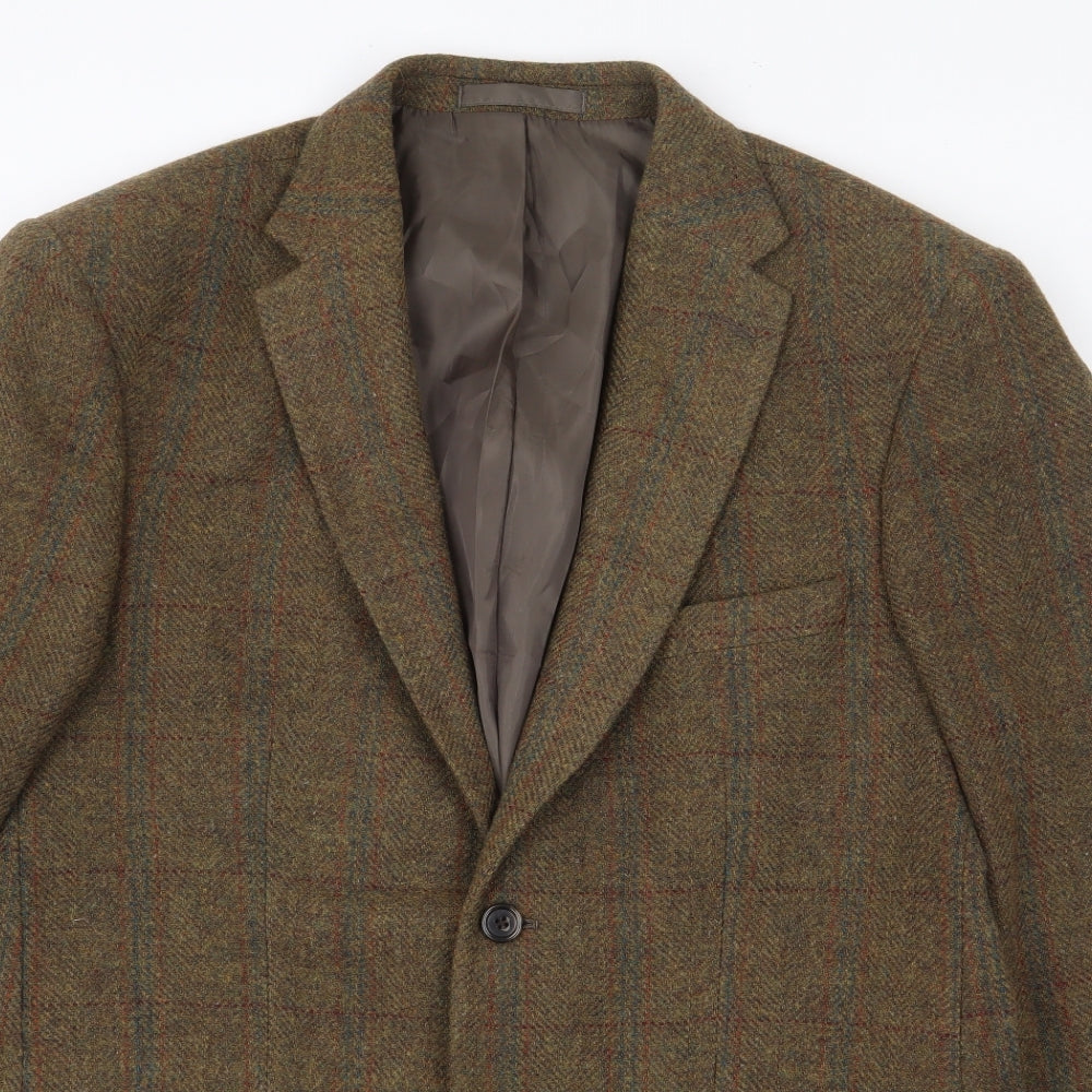 Greenwoods Mens Green Plaid Wool Jacket Suit Jacket Size 40
