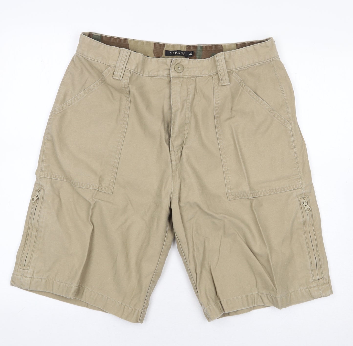 George Mens Beige Cotton Cargo Shorts Size 34 L10 in Regular Zip