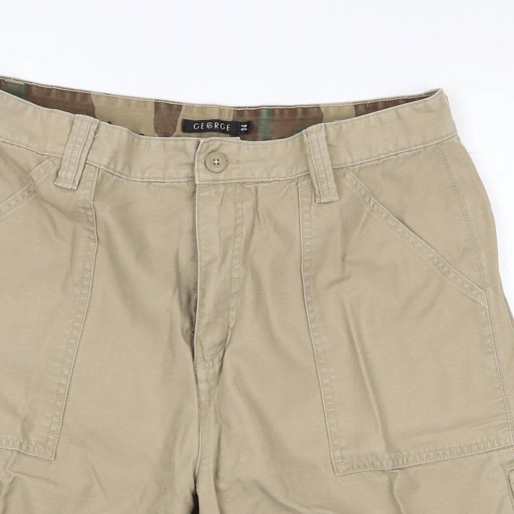 George Mens Beige Cotton Cargo Shorts Size 34 L10 in Regular Zip