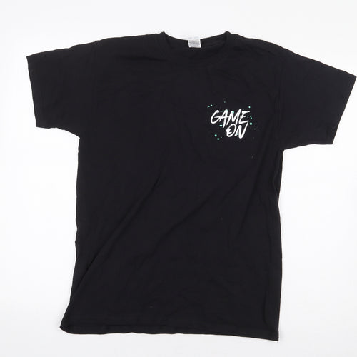 Fruit of the Loom Boys Black 100% Cotton Basic T-Shirt Size 12-13 Years Round Neck Pullover - Game On