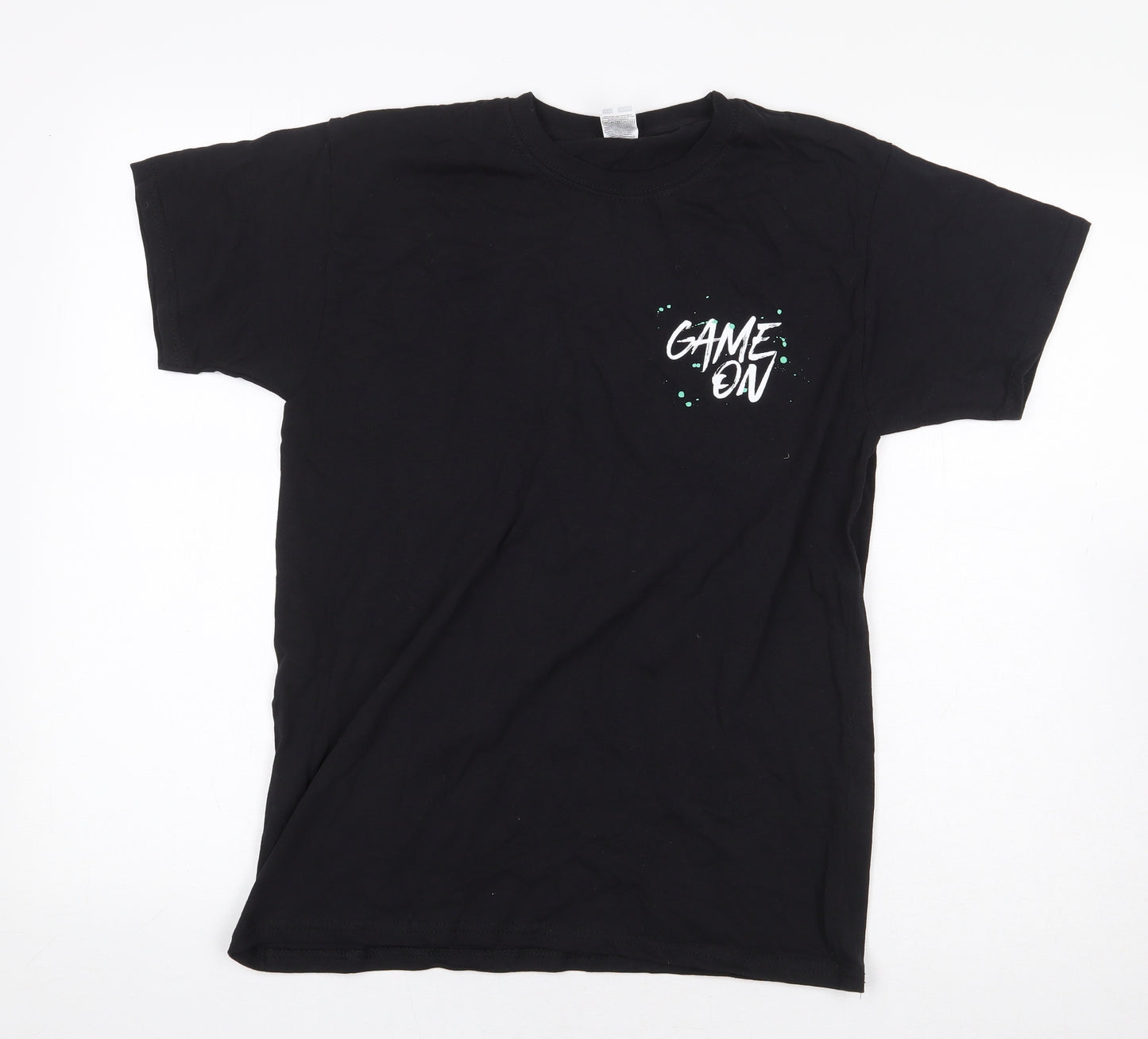 Fruit of the Loom Boys Black 100% Cotton Basic T-Shirt Size 12-13 Years Round Neck Pullover - Game On