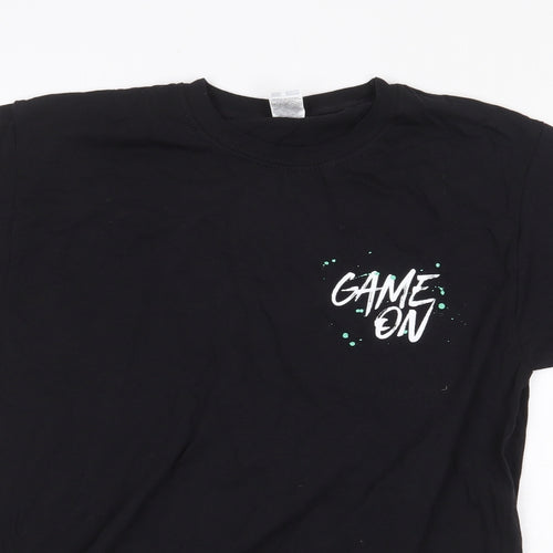Fruit of the Loom Boys Black 100% Cotton Basic T-Shirt Size 12-13 Years Round Neck Pullover - Game On