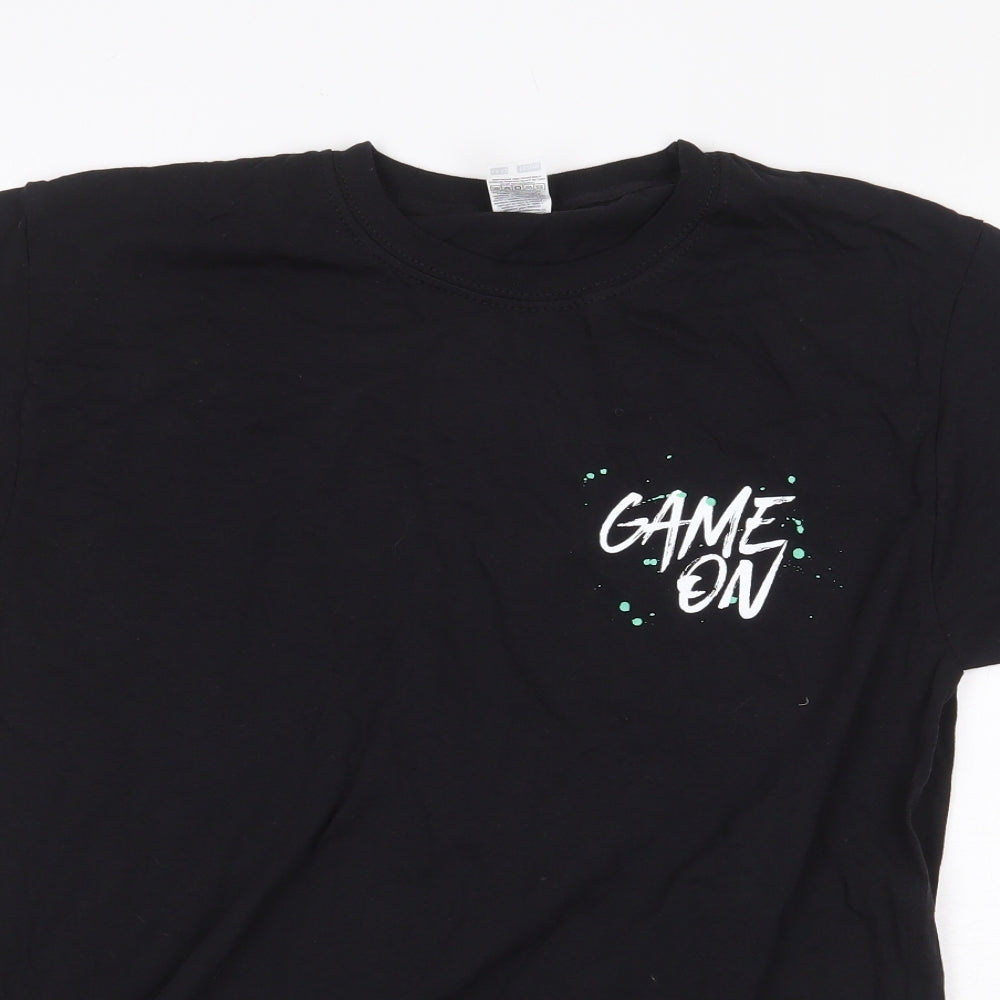 Fruit of the Loom Boys Black 100% Cotton Basic T-Shirt Size 12-13 Years Round Neck Pullover - Game On
