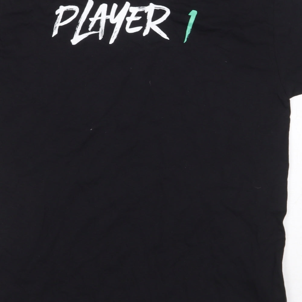 Fruit of the Loom Boys Black 100% Cotton Basic T-Shirt Size 12-13 Years Round Neck Pullover - Game On