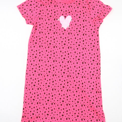 George Girls Pink Geometric Polyester T-Shirt Dress Size 8-9 Years Round Neck Pullover - Heart