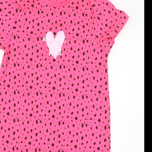 George Girls Pink Geometric Polyester T-Shirt Dress Size 8-9 Years Round Neck Pullover - Heart