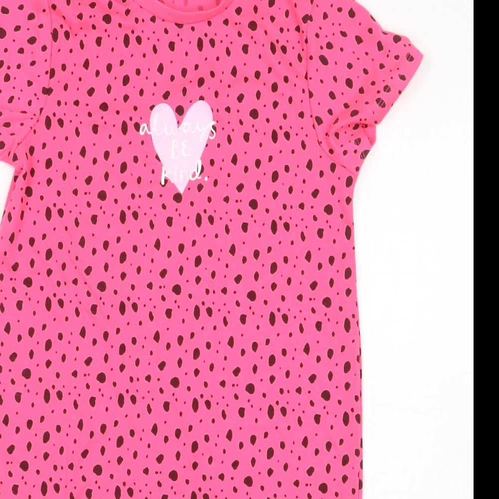 George Girls Pink Geometric Polyester T-Shirt Dress Size 8-9 Years Round Neck Pullover - Heart