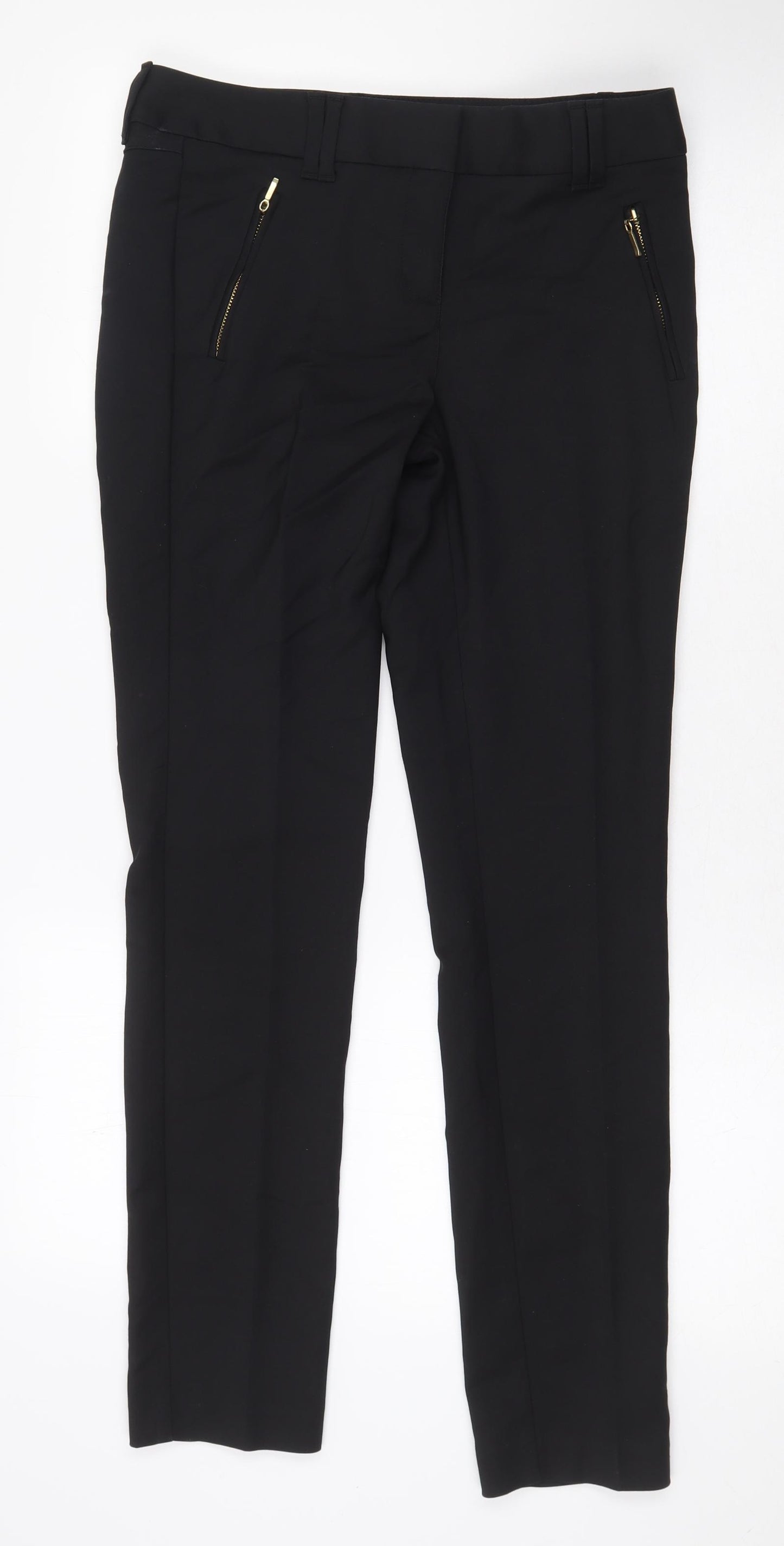 NEXT Womens Black Cotton Trousers Size 8 L29 in Regular Zip