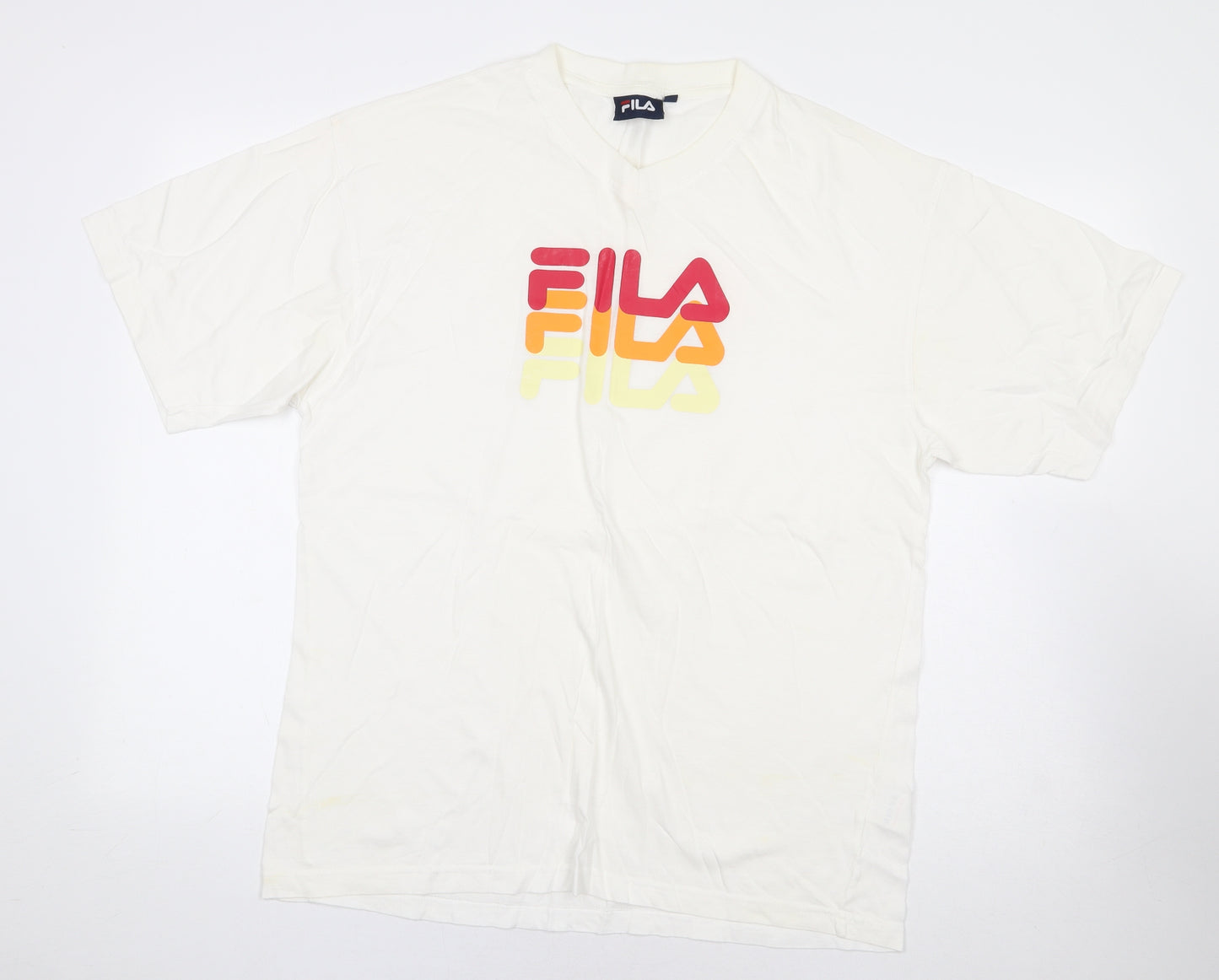 FILA Womens Beige 100% Cotton Basic T-Shirt Size M Round Neck