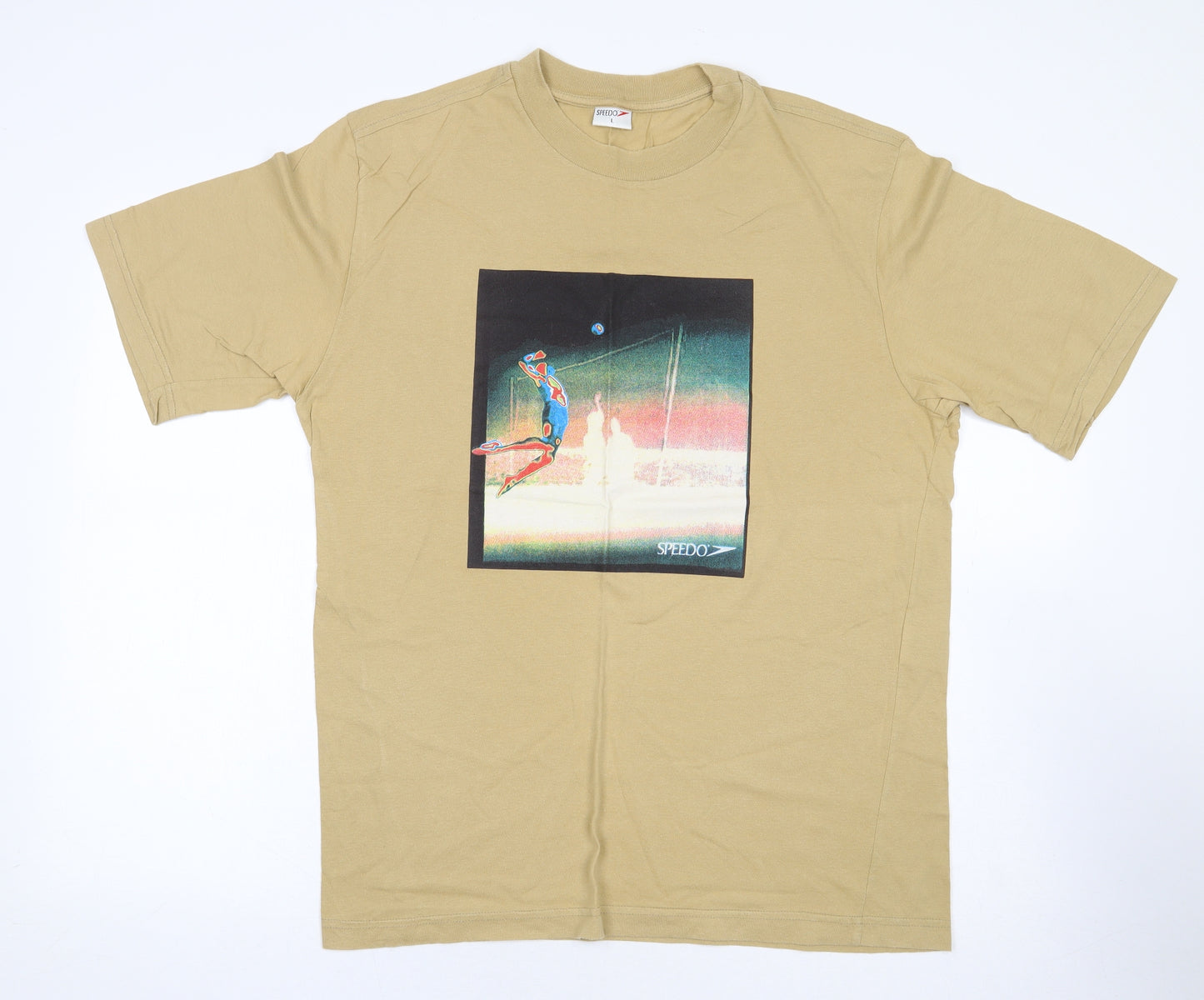 Speedo Mens Yellow Cotton T-Shirt Size L Round Neck