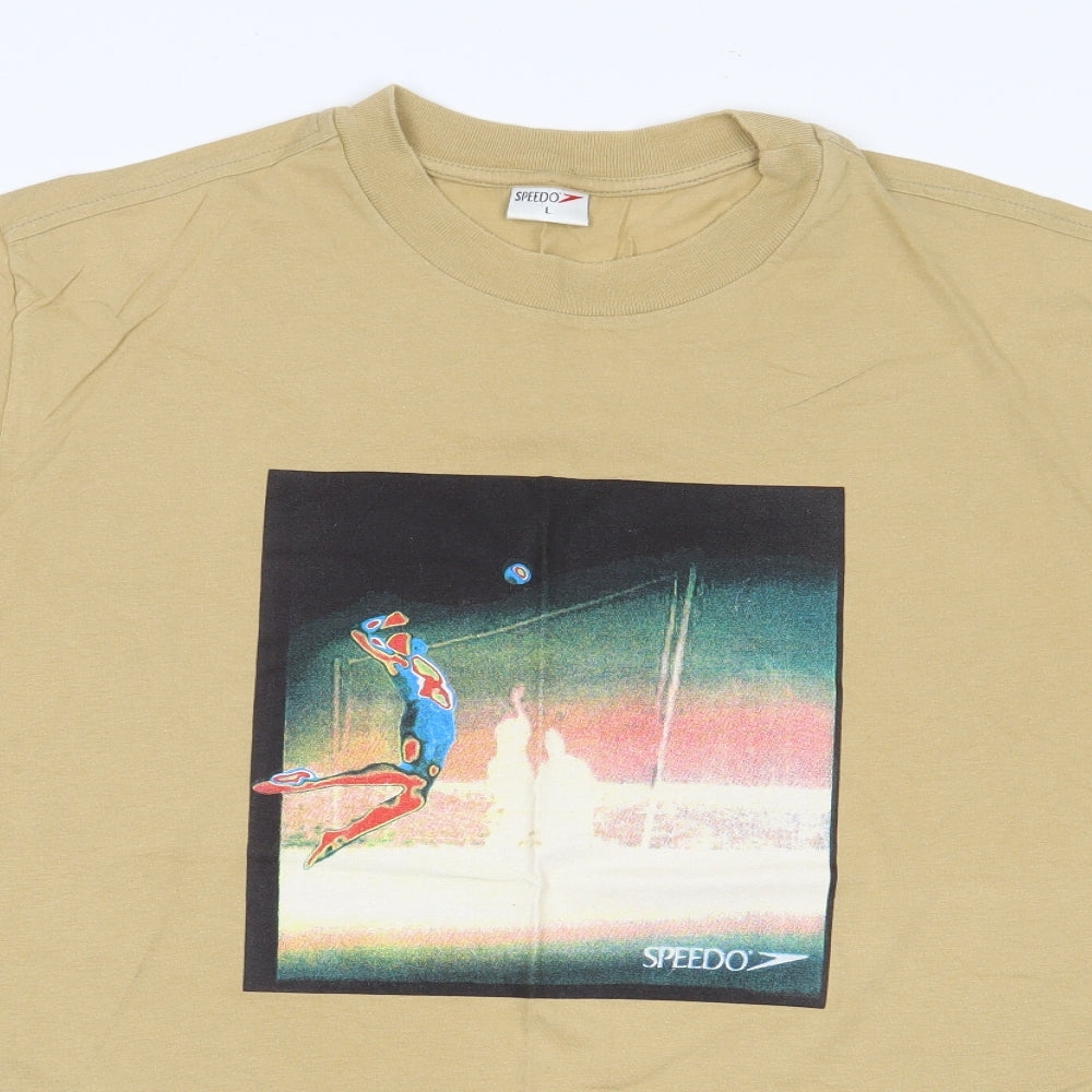 Speedo Mens Yellow Cotton T-Shirt Size L Round Neck