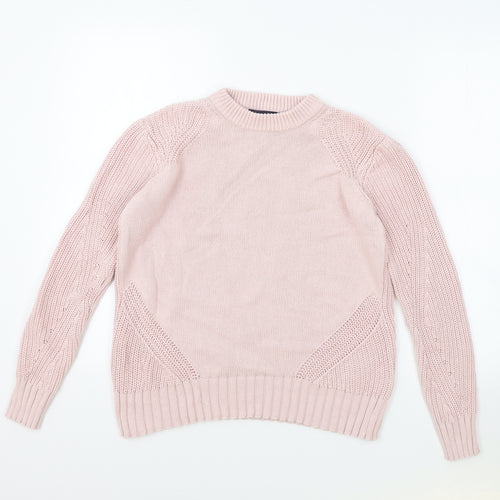 Marks and Spencer Womens Pink Round Neck 100% Cotton Pullover Jumper Size S