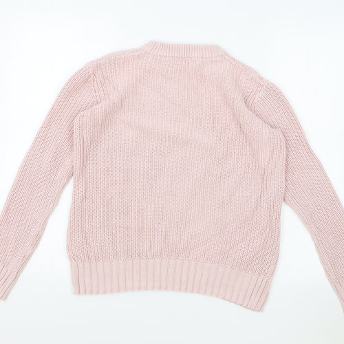Marks and Spencer Womens Pink Round Neck 100% Cotton Pullover Jumper Size S