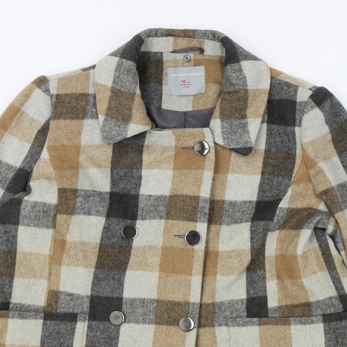 Dorothy Perkins Womens Brown Plaid Military Jacket Coat Size 16 Button