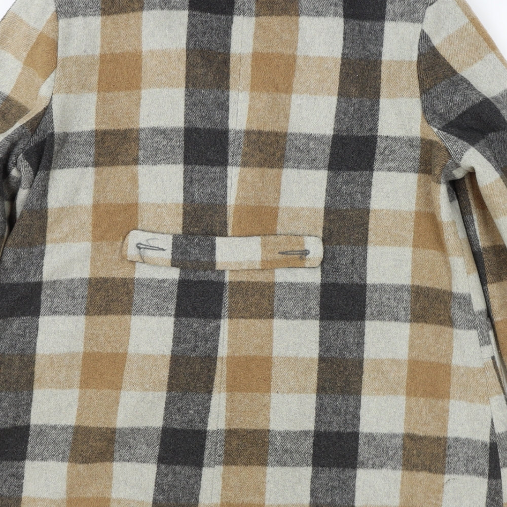 Dorothy Perkins Womens Brown Plaid Military Jacket Coat Size 16 Button