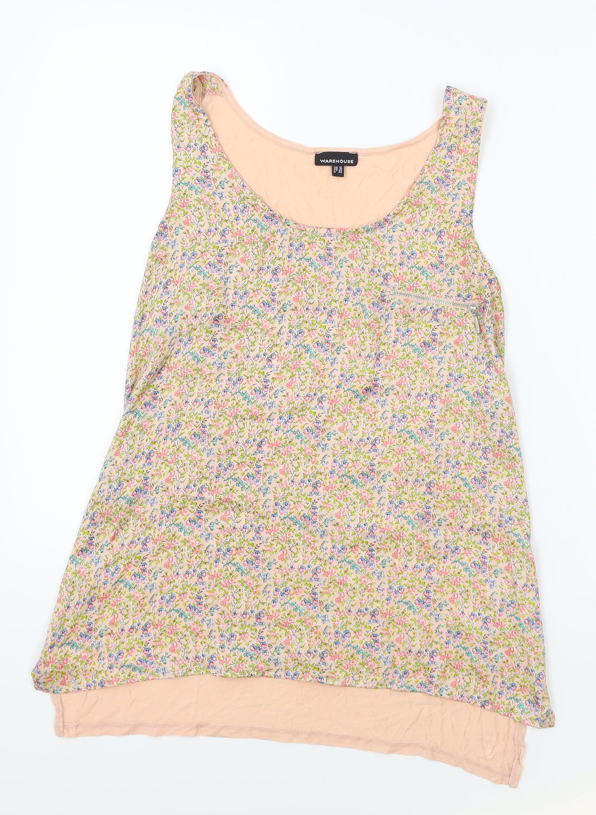Warehouse Womens Pink Floral Polyester Basic Tank Size 16 Scoop Neck