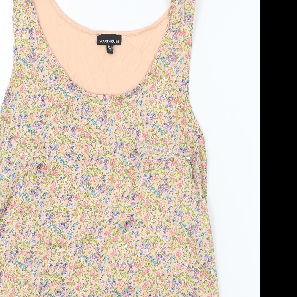 Warehouse Womens Pink Floral Polyester Basic Tank Size 16 Scoop Neck