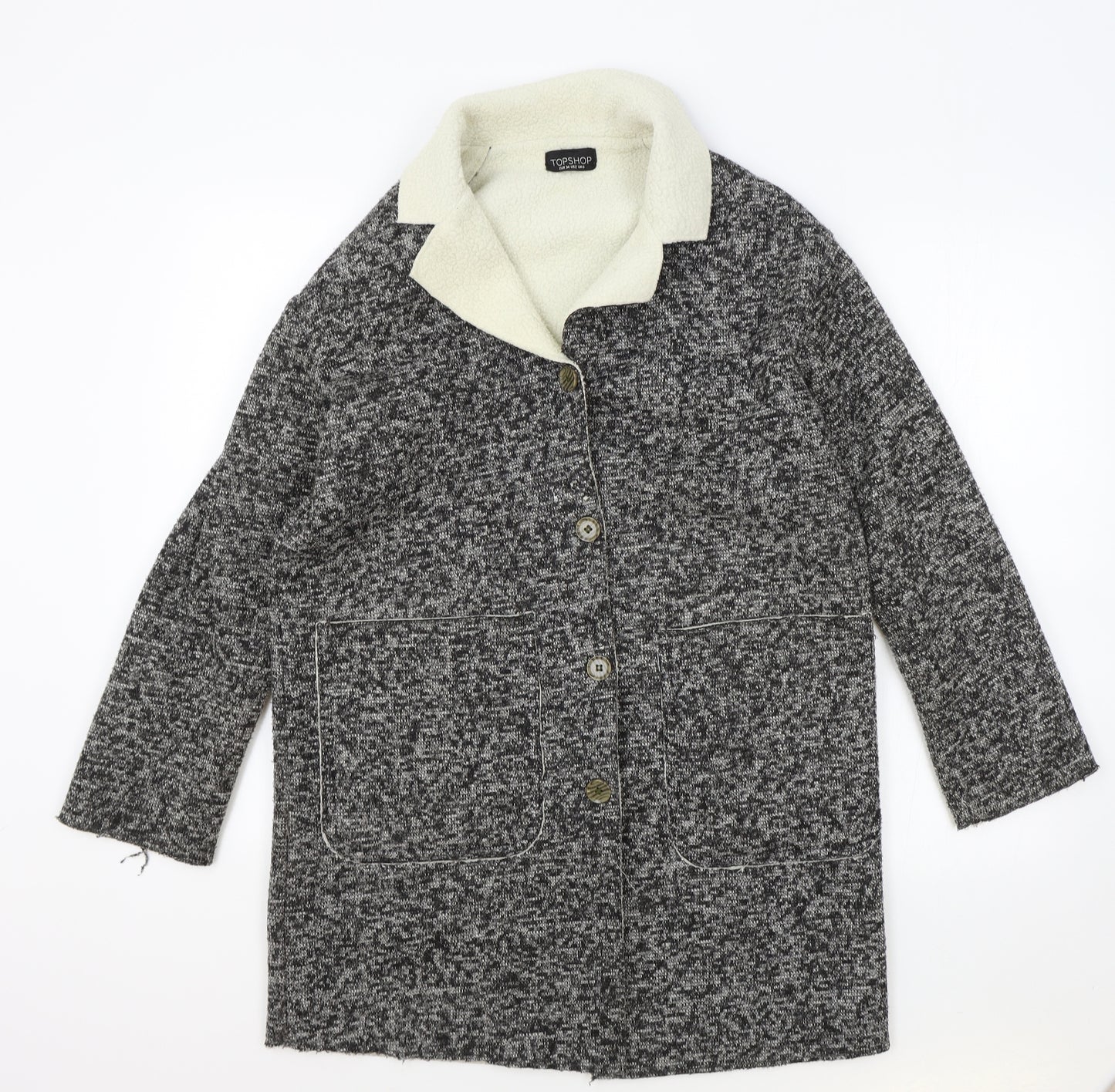 Topshop Womens Grey Overcoat Coat Size 6 Button