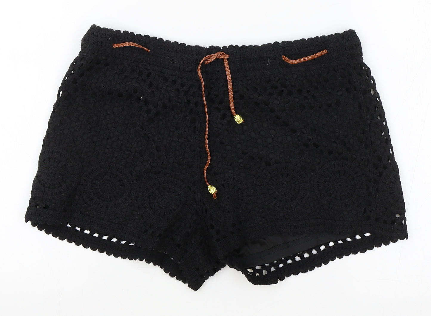 By Swan Paris Womens Black Polyester Hot Pants Shorts Size XL Regular Drawstring