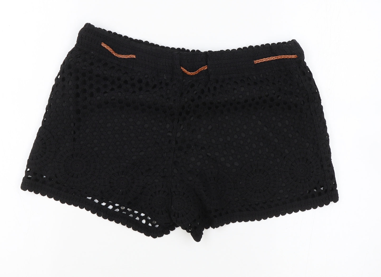 By Swan Paris Womens Black Polyester Hot Pants Shorts Size XL Regular Drawstring